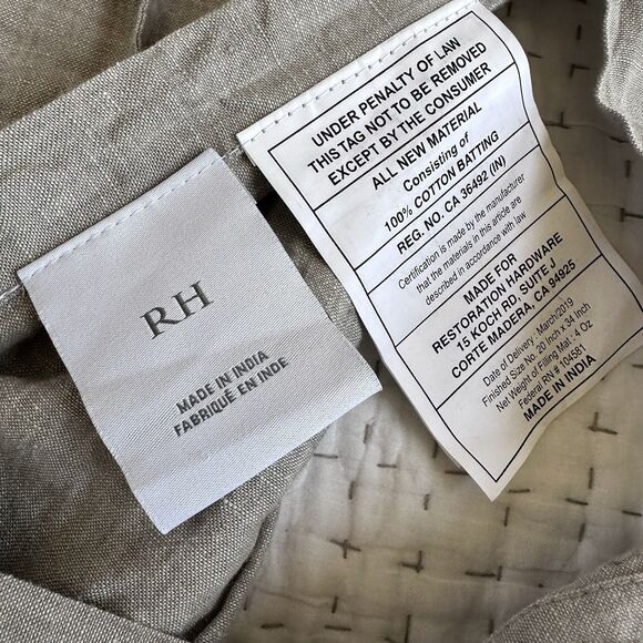 RH Restoration Hardware 100% Linen  Quilted Pillow Case Sham King Brown - Picture 4 of 5